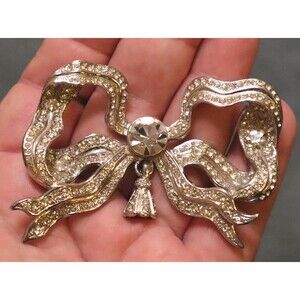 Vintage Les Bernard Rhinestone Bow Brooch